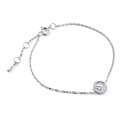 Браслет "Клевер" с бриллиантом из серебра 925 пробы