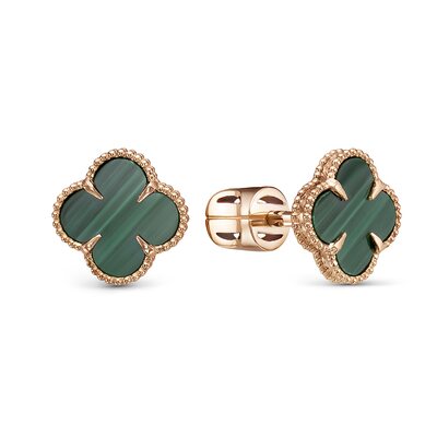Серьги "Клевер" с малахитом из золота 585 пробы