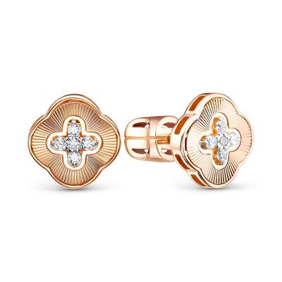 Серьги "Клевер" с фианитами из золота 585 пробы