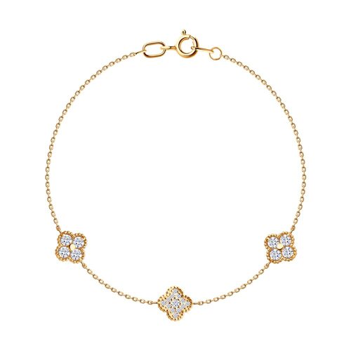 Браслет "Клевера" с фианитами из золота 585 пробы