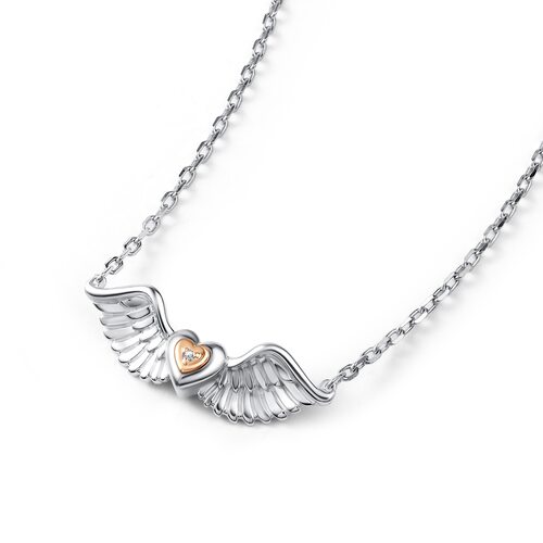 Колье "Сердце" с бриллиантом и золотой вставкой из серебра 925 пробы