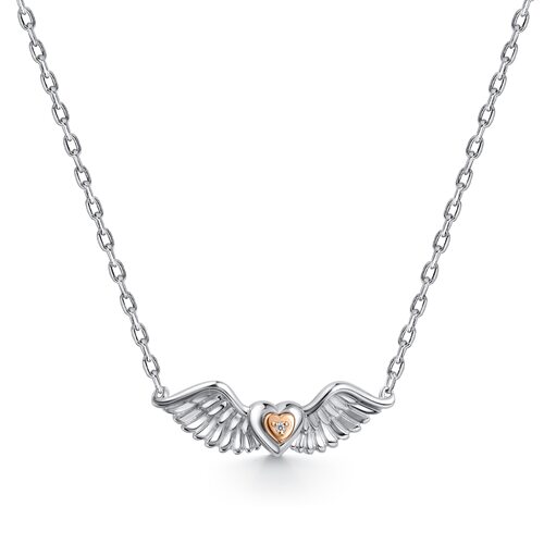 Колье "Сердце" с бриллиантом и золотой вставкой из серебра 925 пробы