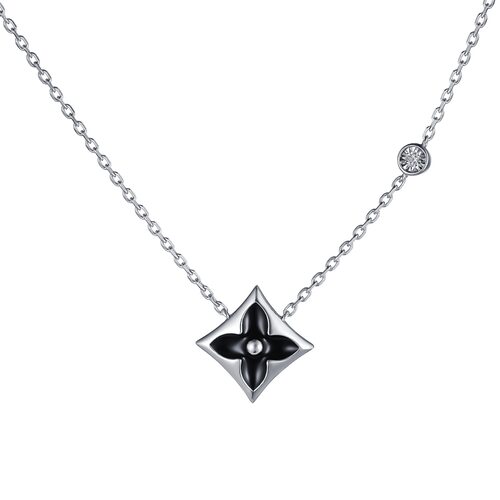 Колье "Цветок" с бриллиантом и эмалью из серебра 925 пробы