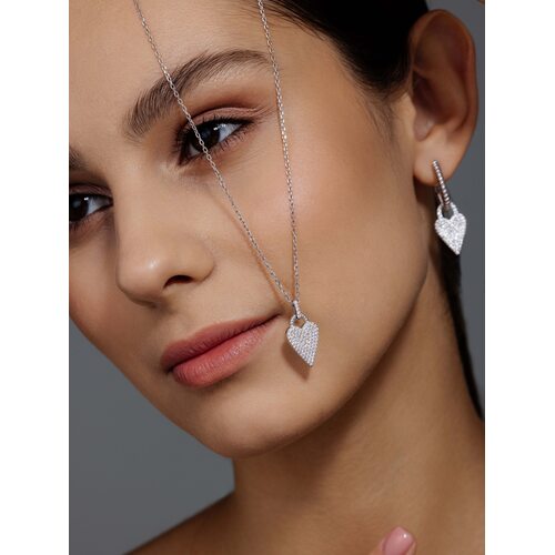 Колье "Сердце" с фианитами из серебра 925 пробы