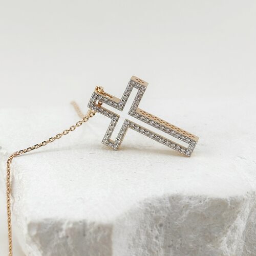 Колье "Крест" с бриллиантами из золота 585 пробы