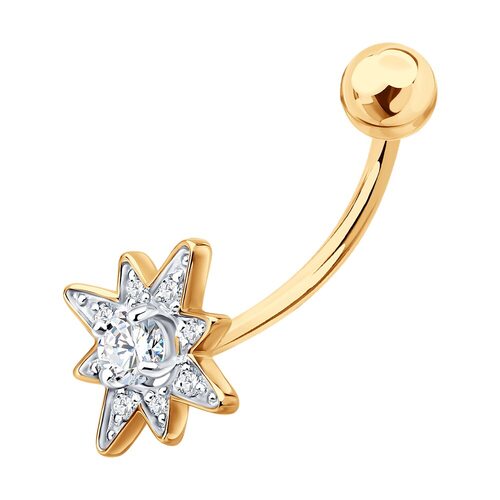 Пирсинг "Звезда" с фианитами из золота 585 пробы