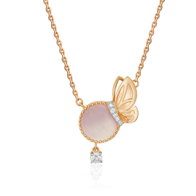 Колье "Бабочка" с перламутром и фианитами из золота 585 пробы