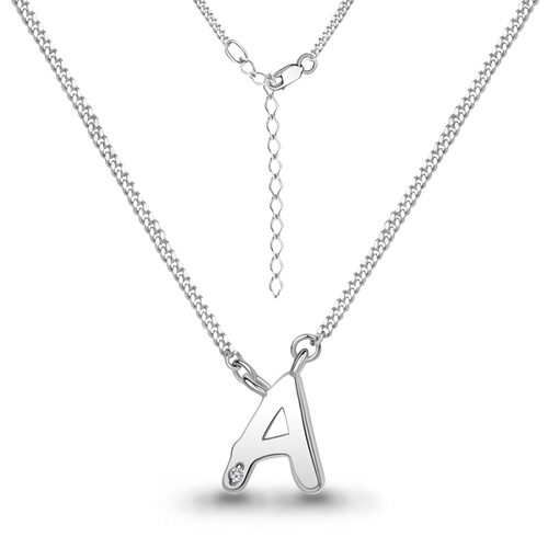 Колье "Буква А" с бриллиантом из серебра 925 пробы
