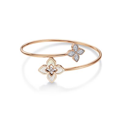 Браслет "Цветы" с перламутром и фианитами из золота 585 пробы