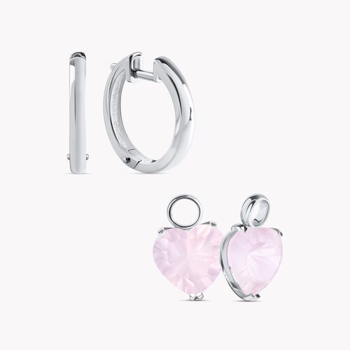 Серьги "Сердца" с кварцем из белого золота 585 пробы