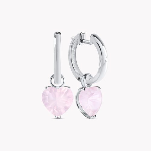 Серьги "Сердца" с кварцем из белого золота 585 пробы