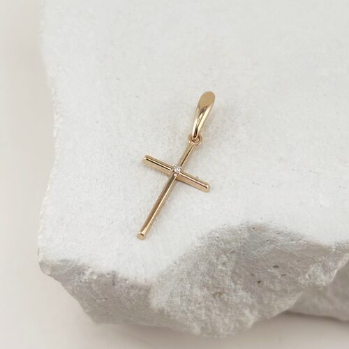 Декоративный крест с бриллиантом из золота 585 пробы