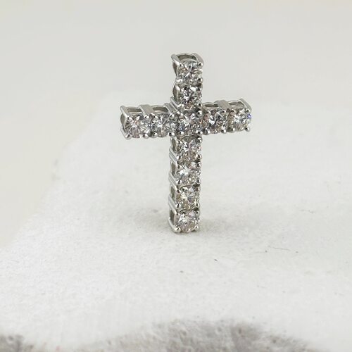 Декоративный крест с бриллиантами из белого золота 585 пробы