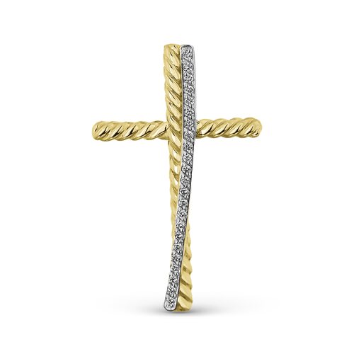 Декоративный крест с бриллиантами из желтого золота 585 пробы