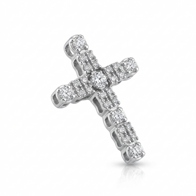 Декоративный крест с бриллиантами из белого золота 585 пробы