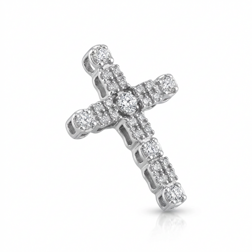 Декоративный крест с бриллиантами из белого золота 585 пробы