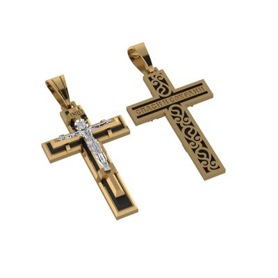 Крест православный с ониксом из золота 585 пробы