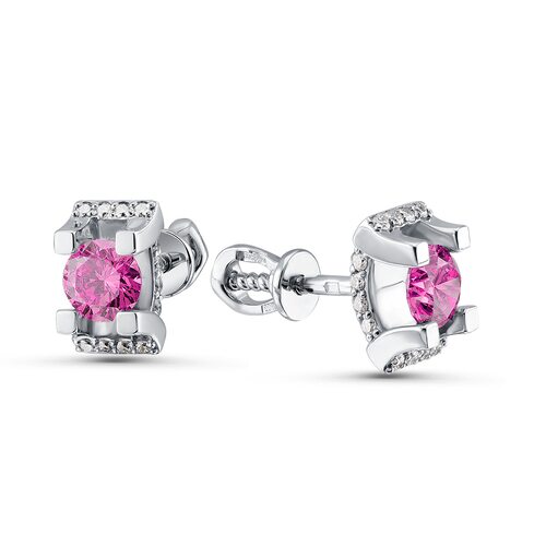 Пусеты с розовыми сапфирами и бриллиантами из белого золота 585 пробы