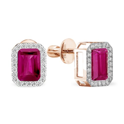 Пуссеты с рубинами и бриллиантами из золота 585 пробы