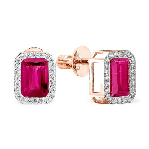 Пусеты с рубинами и бриллиантами из золота 585 пробы