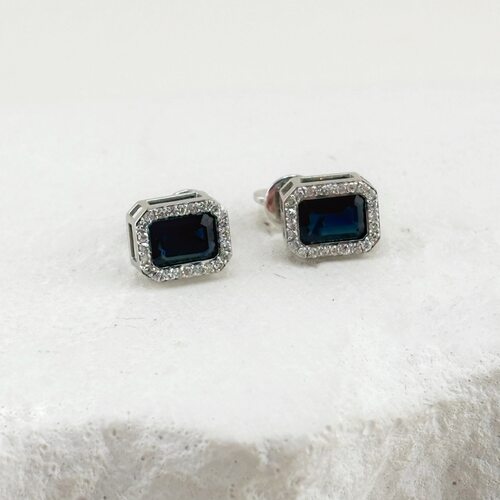 Пусеты с сапфирами и бриллиантами из золота 585 пробы