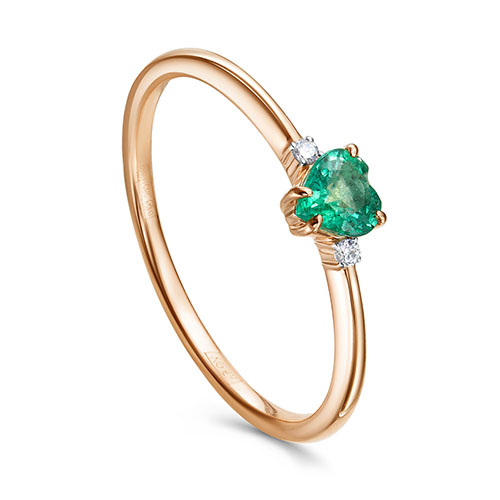 Кольцо с изумрудом и бриллиантом из золота 585 пробы