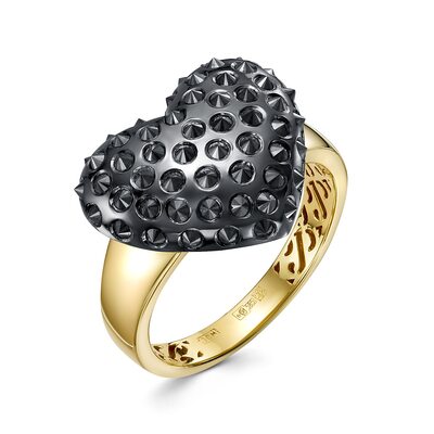 Кольцо "Сердце"  с черными бриллиантами из желтого золота 585 пробы