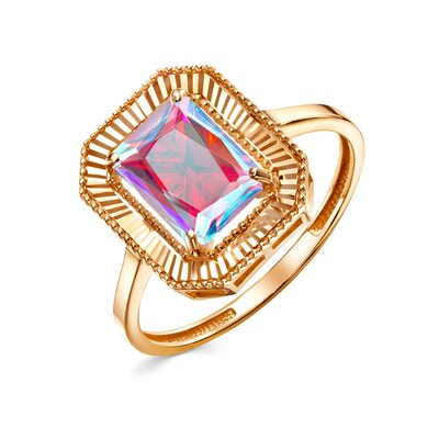 Кольцо с радужным кварцем ситаллом из золота 585 пробы