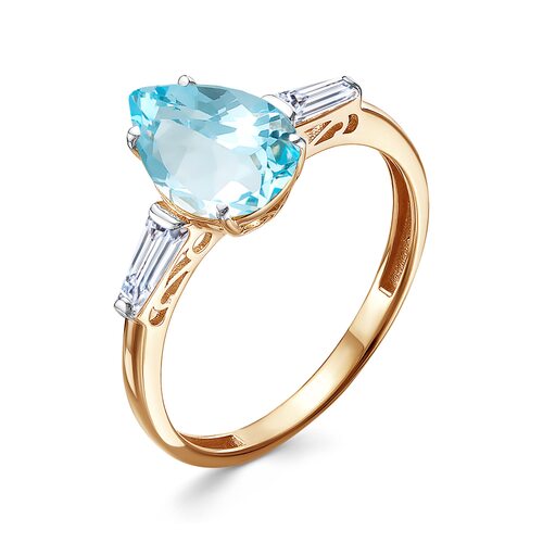 Кольцо с топазом и фианитами из золота 585 пробы