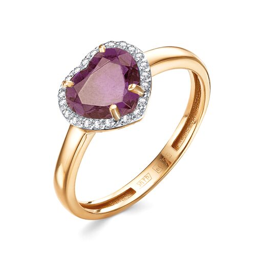 Кольцо с турмалином ситаллом и фианитами из золота 585 пробы