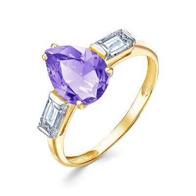 Кольцо с танзанитом и фианитами из золота 585 пробы