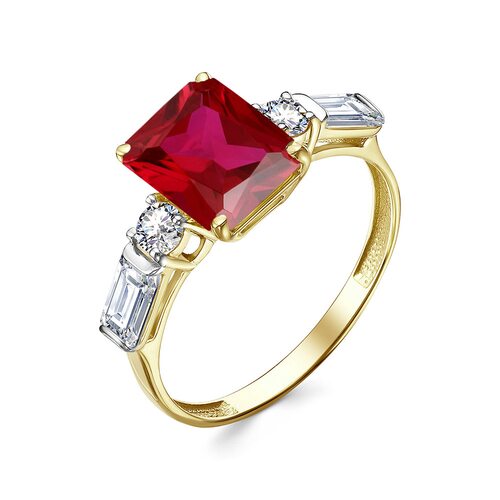 Кольцо с рубином и фианитами из золота 585 пробы