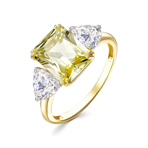 Кольцо с ситалом и фианитами из желтого золота 585 пробы