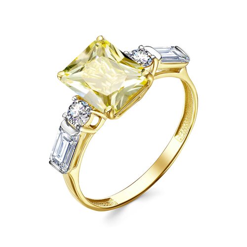 Кольцо с ситаллом и фианитами из желтого золота 585 пробы