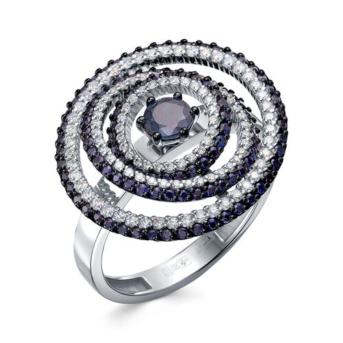 Кольцо с сапфирами и бриллиантами из белого золота 585 пробы