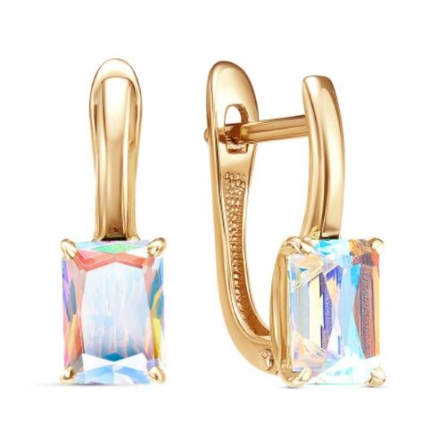 Серьги с кварцем ситаллом из золота 585 пробы