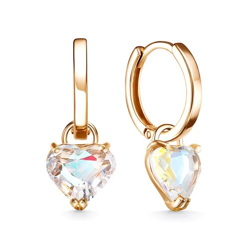 Серьги "Сердца" с кварцем ситаллом из золота 585 пробы