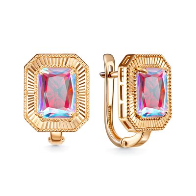 Серьги с кварцем ситаллом из золота 585 пробы