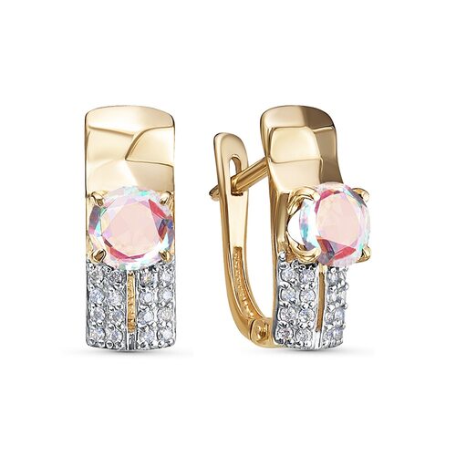 Серьги с радужным кварцем и фианитами из золота 585 пробы арт. 1.20.11.2358.00-4221