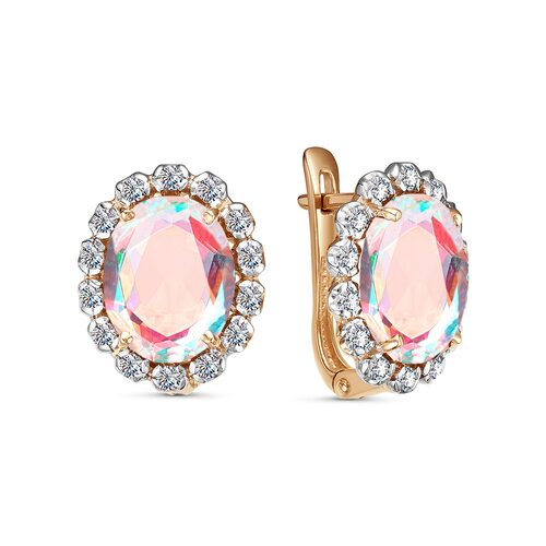 Серьги с кварцем ситаллом и фианитами из золота 585 пробы