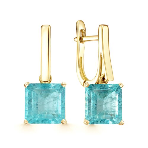 Серьги с параиба ситаллом из желтого золота 585 пробы