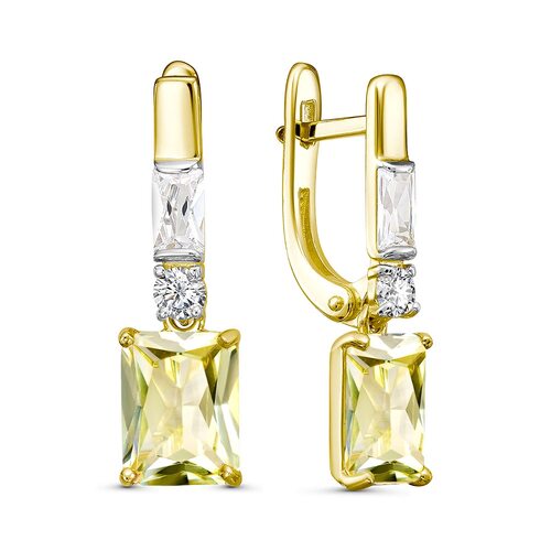 Серьги с ситаллом и фианитами из желтого золота 585 пробы