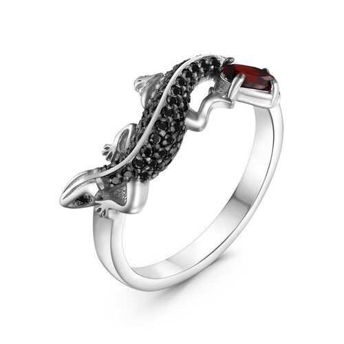 Кольцо "Ящерица" со шпинелью и гранатом из серебра 925 пробы