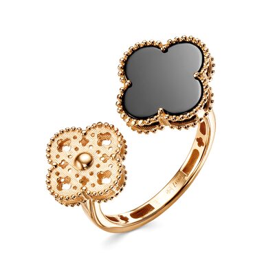 Кольцо "Клевер" с ониксом из золота 585 пробы