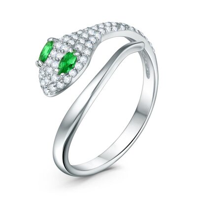 Кольцо "Змея" с фианитами из серебра 925 пробы