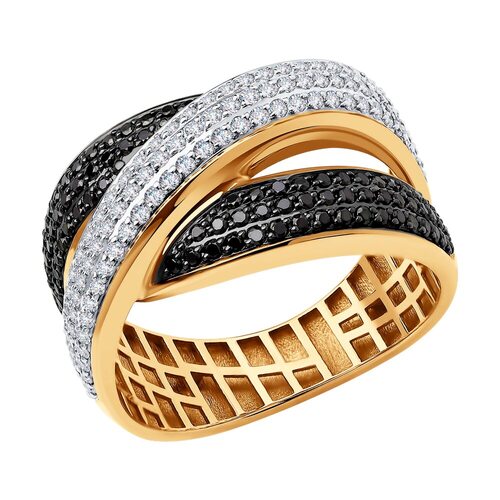 Кольцо с бесцветными и черными бриллиантами из золота 585 пробы