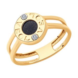 Кольцо с бриллиантами и авантюриновым стеклом из золота 585 пробы