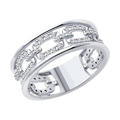 Кольцо "Цепь" с бриллиантами из белого золота 585 пробы