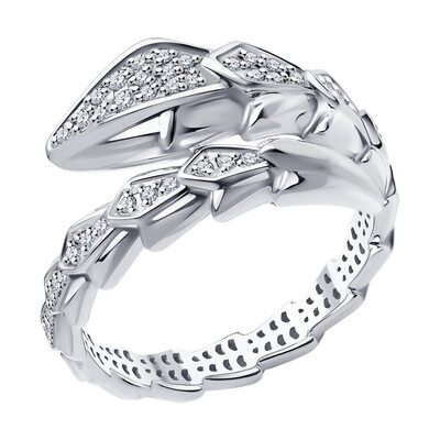 Кольцо "Змея" с бриллиантами из белого золота 585 пробы