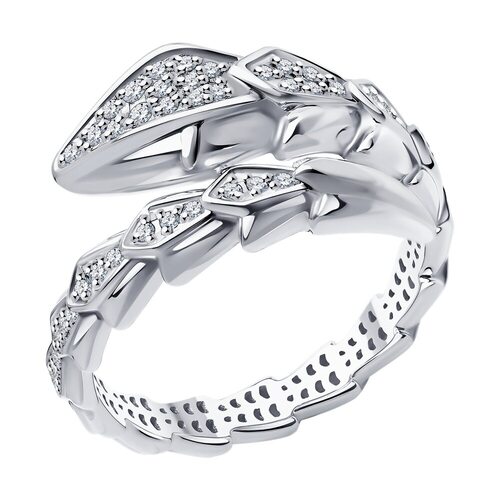 Кольцо "Змея" с бриллиантами из белого золота 585 пробы